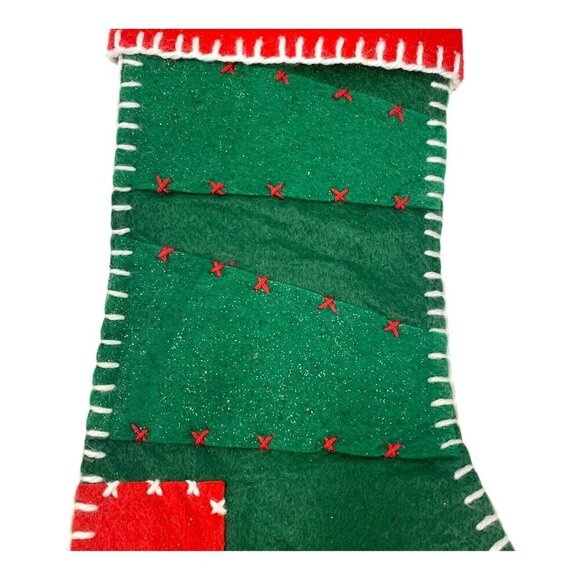 Vintage Felt Christmas Stocking Red Green 18" Classic Traditional Dillards - Picture 4 of 11